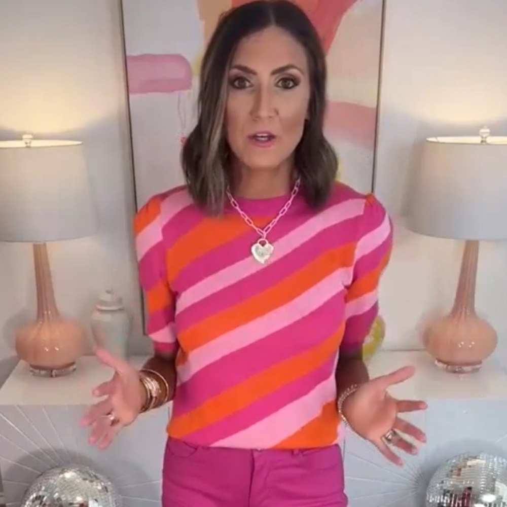 Fate Pink, Hot Pink & Orange Striped Knit Top
